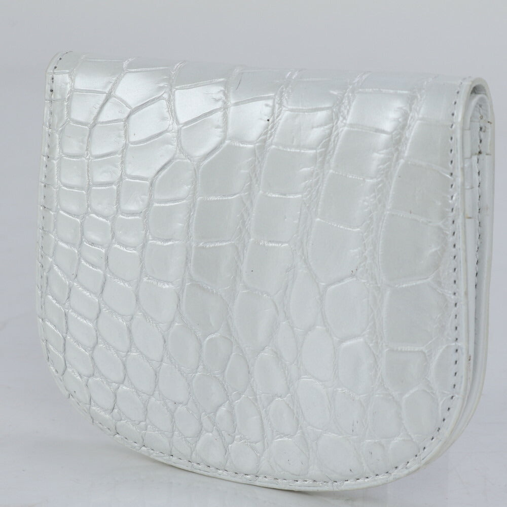 美品 クロコダイル レザー 二つ折り 財布 コンパクト ウォレット コインケース ラウンドファスナー 長財布 レディース RUE CK17-7
