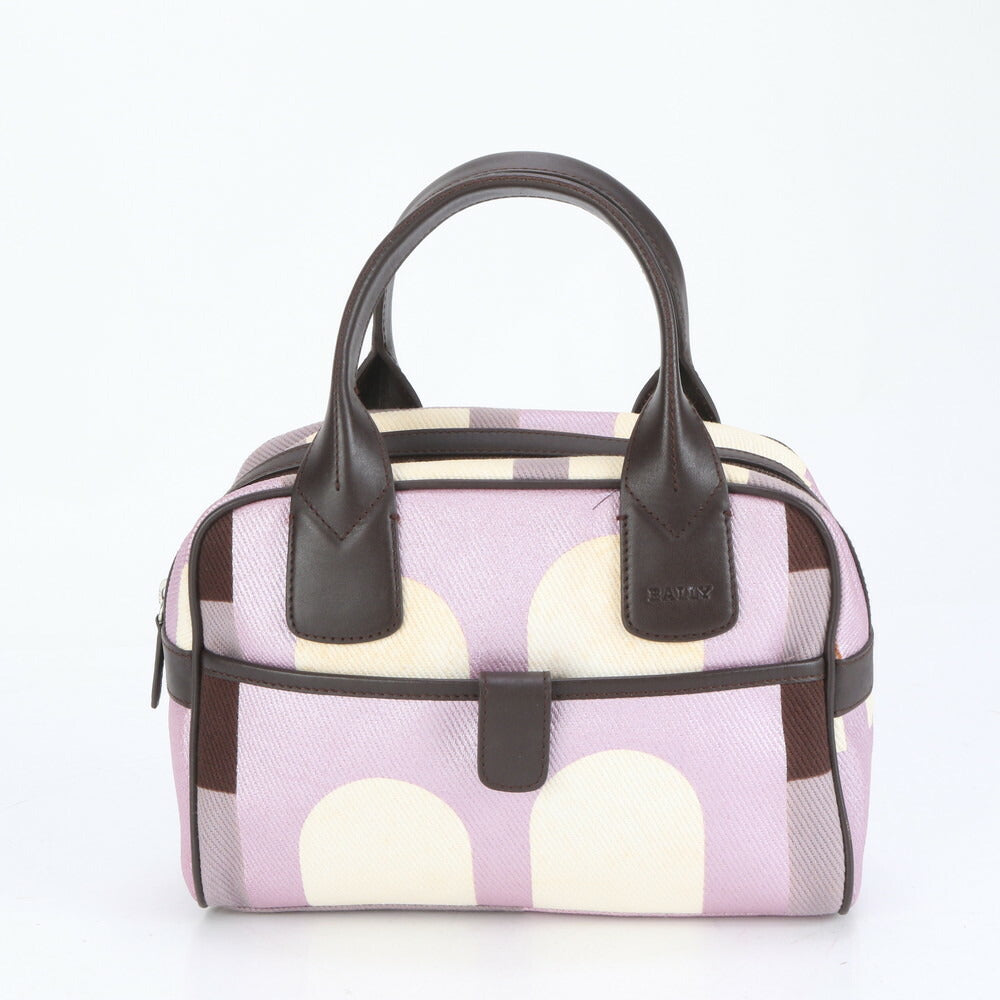 美品 バリー コントロールカード付 Bロゴ パープル キャンバス レザー ハンドバッグ トート レディース RUM CK25-2