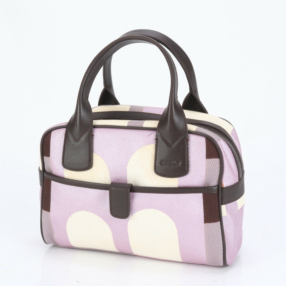 美品 バリー コントロールカード付 Bロゴ パープル キャンバス レザー ハンドバッグ トート レディース RUM CK25-2