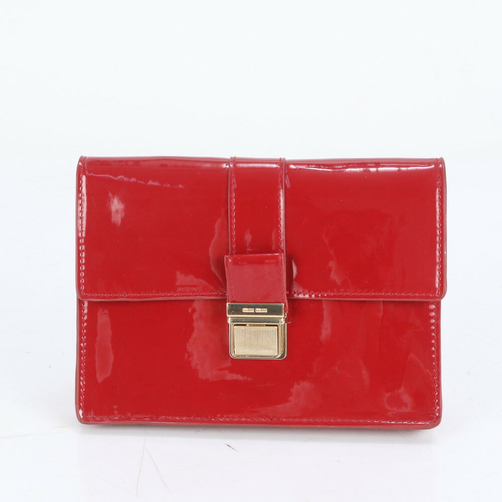 美品 ミュウミュウ パテント レザー クラッチ バッグ ハンド セカンド ポーチ トート ゴールド 金具 レディース RUE CK26-1