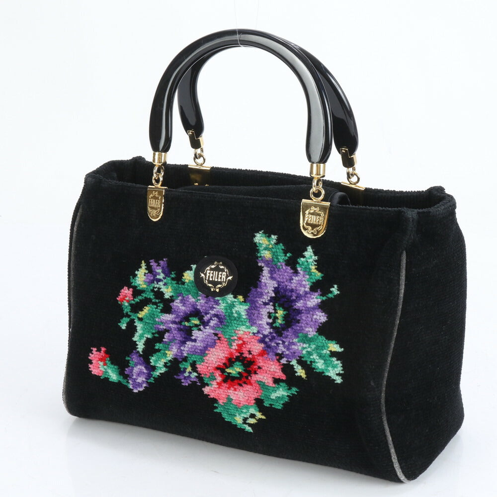 フェイラー シュニール織 フラワー 花柄 トート バッグ 肩掛け ショルダー ハンド ブラック 黒 ゴールド 金具 レディース EUE CL5-3