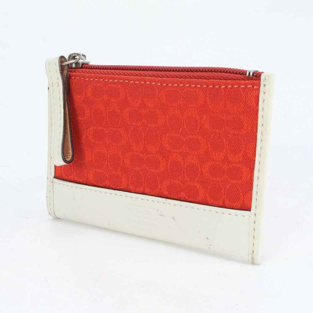 美品 コーチ ミニ シグネチャー キャンバス レザー コインケース 小銭入れ コンパクト ウォレット カードケース レディース RUE CL15-9