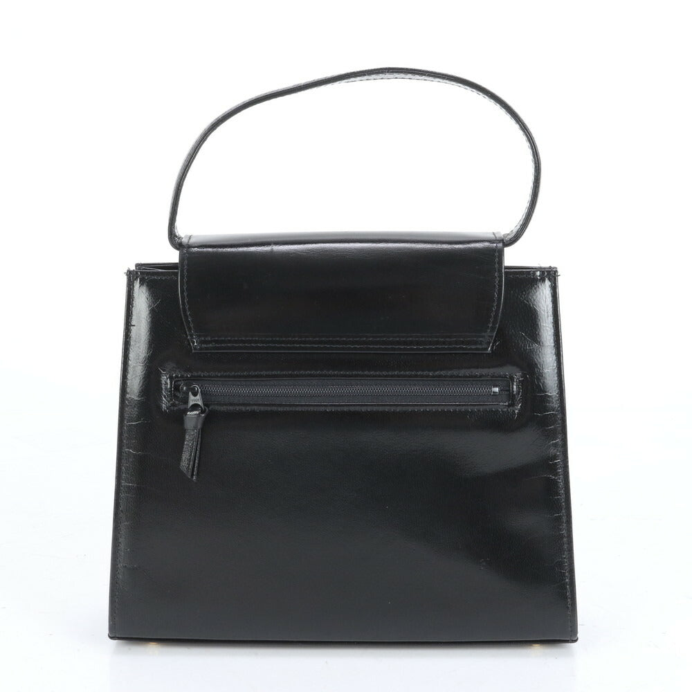 美品 ハナエモリ レザー トップハンドル ハンドバッグ トート ブラック 黒 フォーマル レディース RRE CM8-8