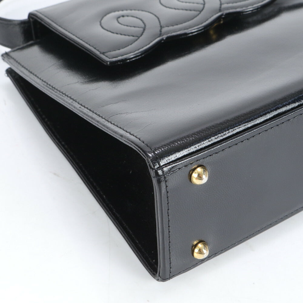 美品 ハナエモリ レザー トップハンドル ハンドバッグ トート ブラック 黒 フォーマル レディース RRE CM8-8