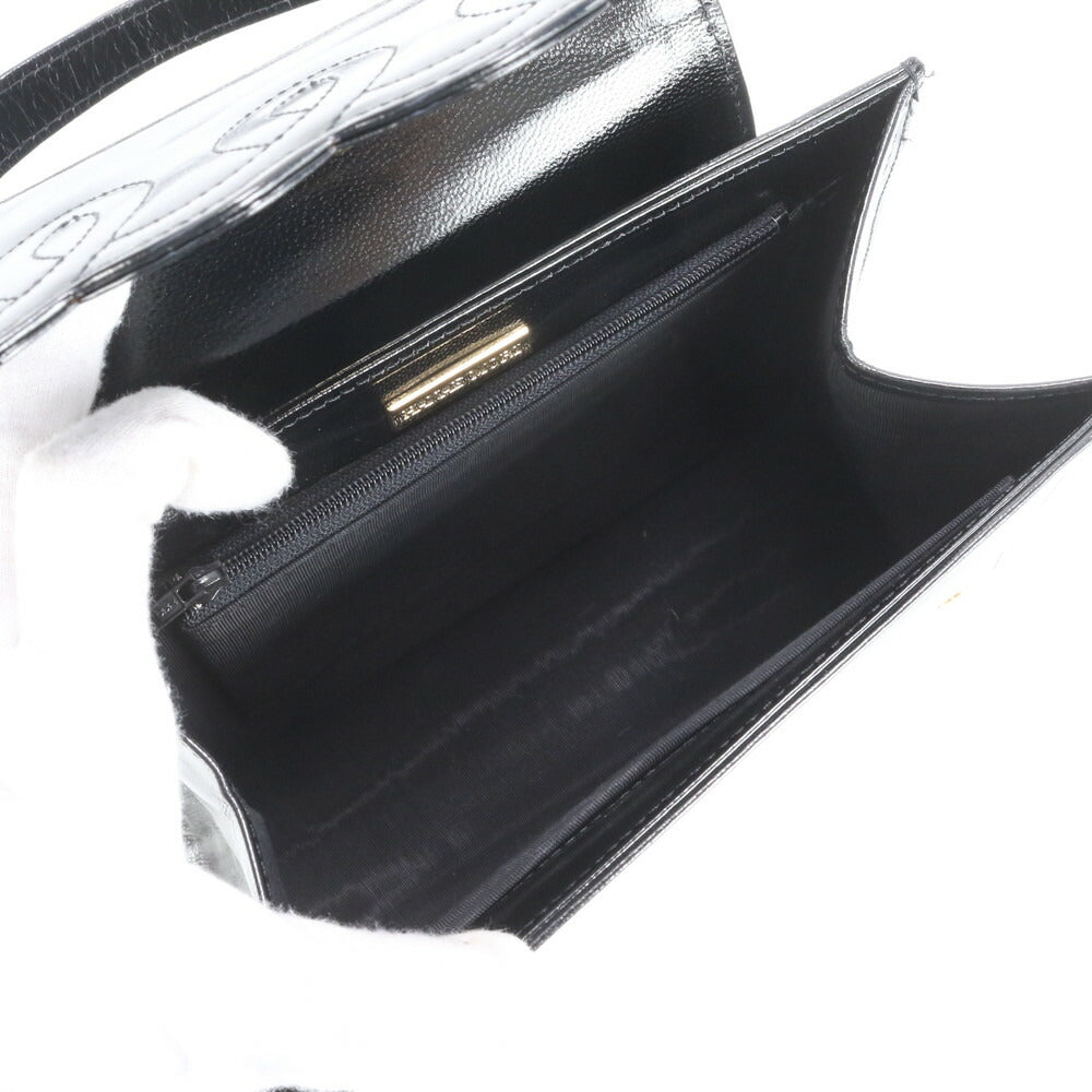 美品 ハナエモリ レザー トップハンドル ハンドバッグ トート ブラック 黒 フォーマル レディース RRE CM8-8