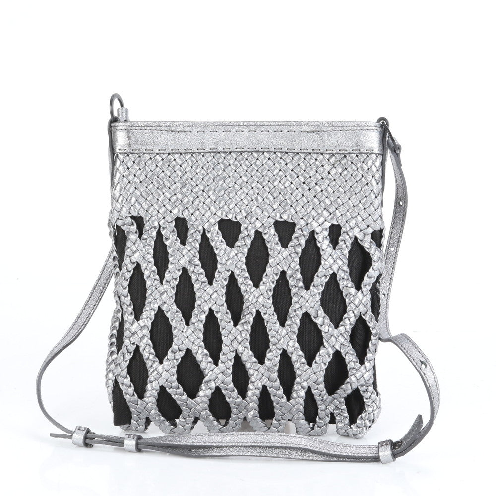 美品 ファロルニ イタリア製 メッシュ 編み込み レザー ショルダーバッグ 斜め掛け クロスボディ ハンド トート レディース RRE CM8-7