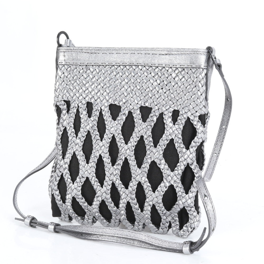 美品 ファロルニ イタリア製 メッシュ 編み込み レザー ショルダーバッグ 斜め掛け クロスボディ ハンド トート レディース RRE CM8-7