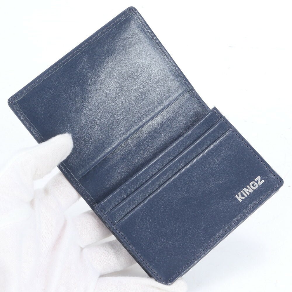 極美品 サマンサキングス スクエア プレート レザー サミット 名刺入れ 二つ折り カードケース コンパクト ネイビー メンズ EEE CM13-8