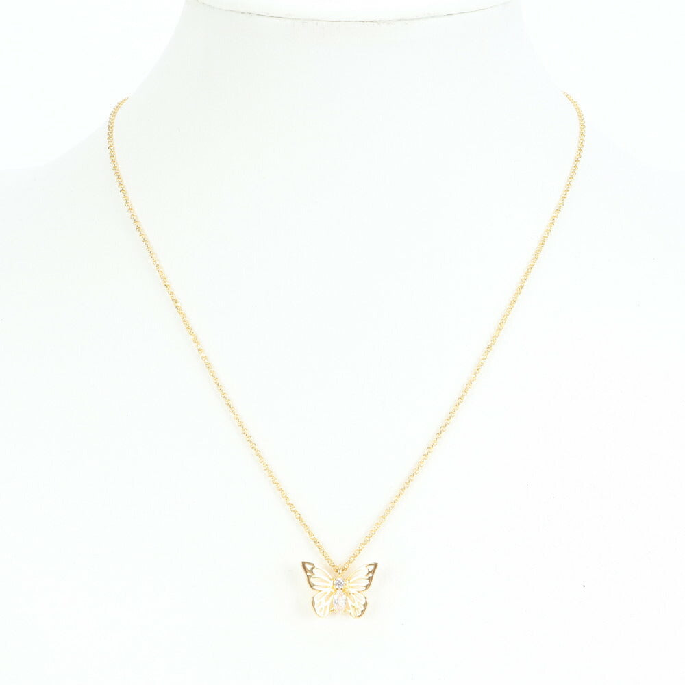 美品 ケイトスペード ラインストーン 蝶 バタフライ モチーフ ゴールド チェーン ネックレス ペンダント レディース RRE CM29-3