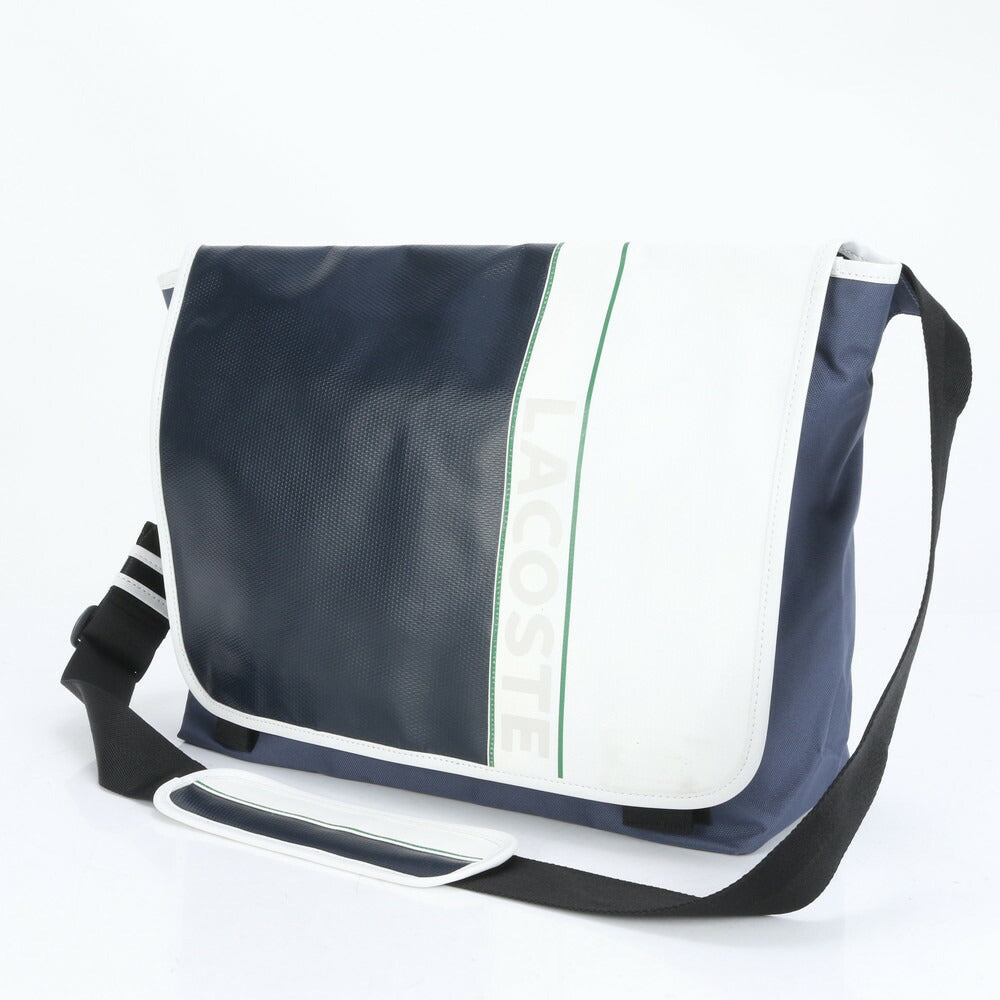 美品 ラコステ ショルダーバッグ 斜め掛け メッセンジャー ビジネス 通勤 トート A4 ブラック ホワイト メンズ RUE CL12-4