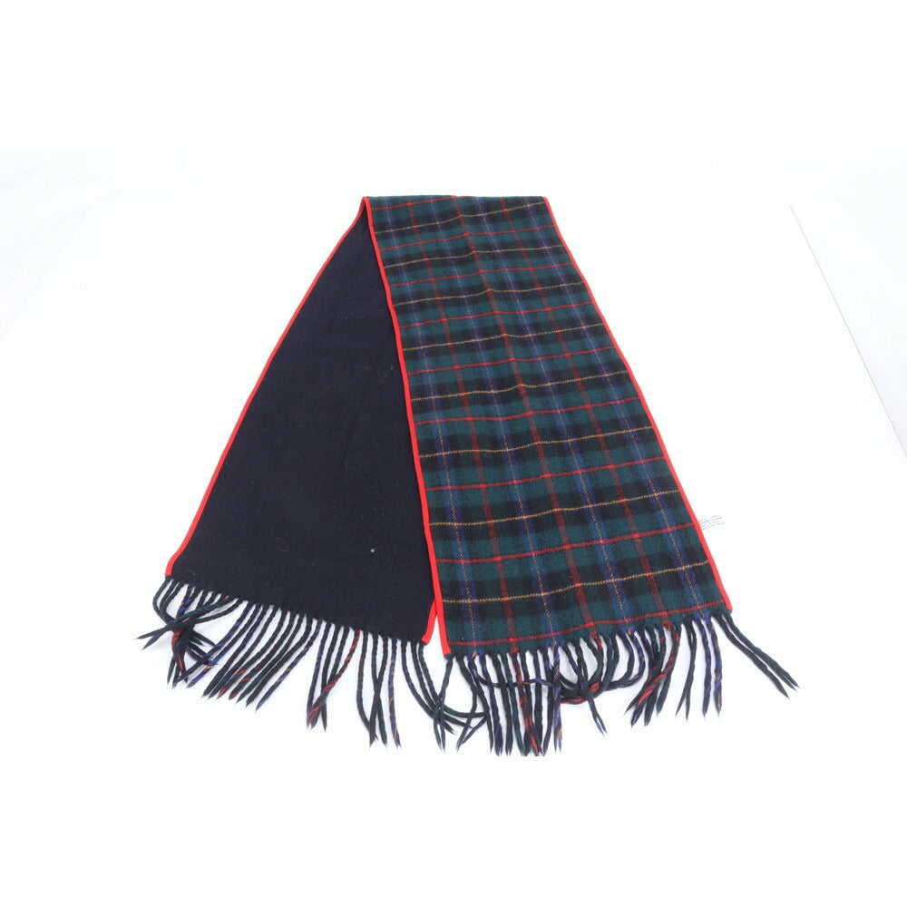 極美品 エルメス タグ付 カシミヤ チェック フリンジ マフラー ネイビー 紺 秋 冬 防寒 ストール メンズ レディース RUE CU20-8