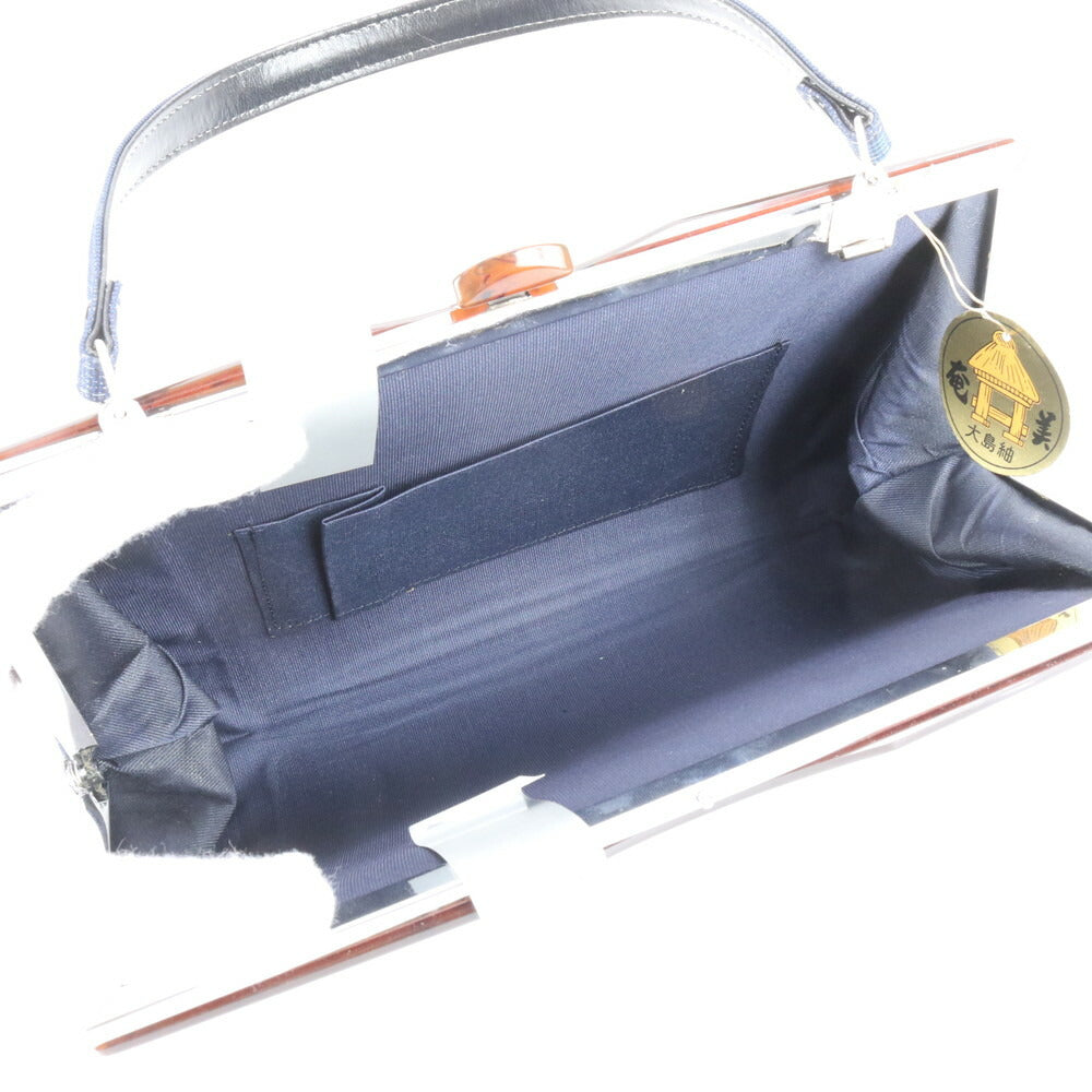 未使用 奄美大島紬 伝統工芸品 総柄 レザー ハンドバッグ トップハンドル トート 和風 モダン ショルダー レディース RCE CN6-5