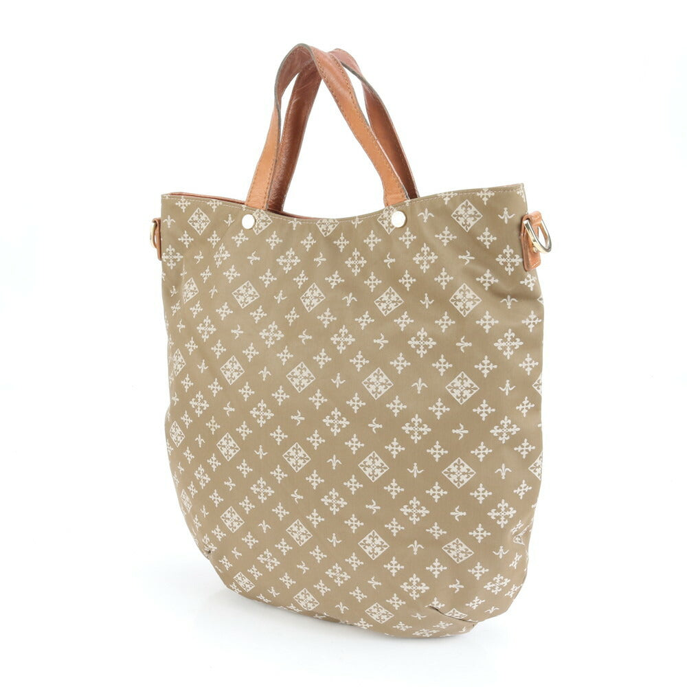 美品 ラシット モノグラム レザー ナイロン トート バッグ 肩掛け ショルダー ハンド ブラウン 茶色 レディース RCE CN5-3