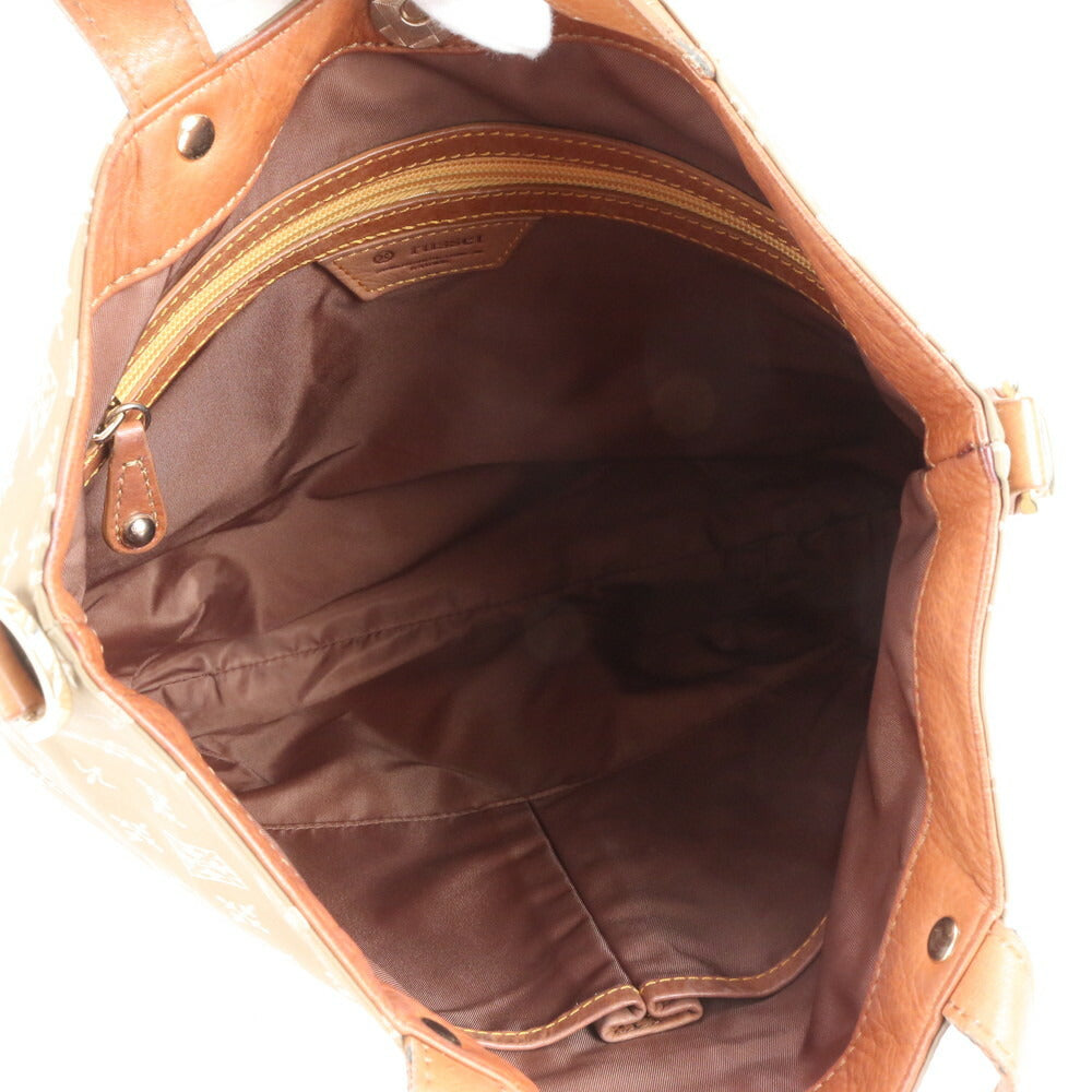 美品 ラシット モノグラム レザー ナイロン トート バッグ 肩掛け ショルダー ハンド ブラウン 茶色 レディース RCE CN5-3