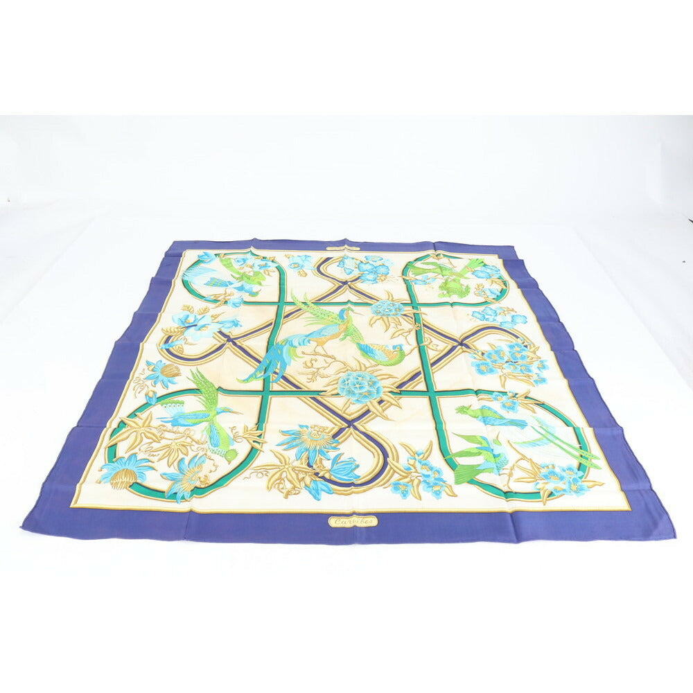 美品 エルメス カレ 90 Caraibes カリブの鳥 シルク スカーフ シルク Cマーク 絹 ストール 大判 レディース RUE CV29-5