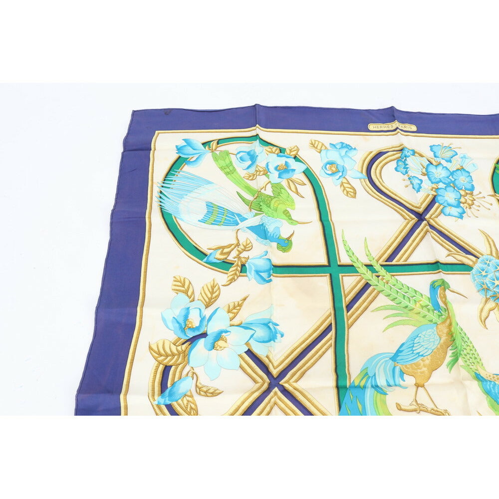 美品 エルメス カレ 90 Caraibes カリブの鳥 シルク スカーフ シルク Cマーク 絹 ストール 大判 レディース RUE CV29-5