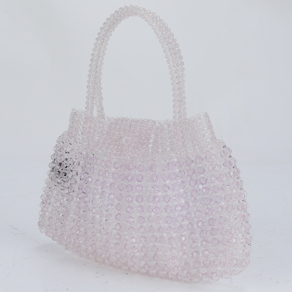 極美品 4℃ ヨンドシー クリア ビーズ ビジュー 装飾 ハンドバッグ トート トップハンドル ショルダー レディース ECE CN2-1