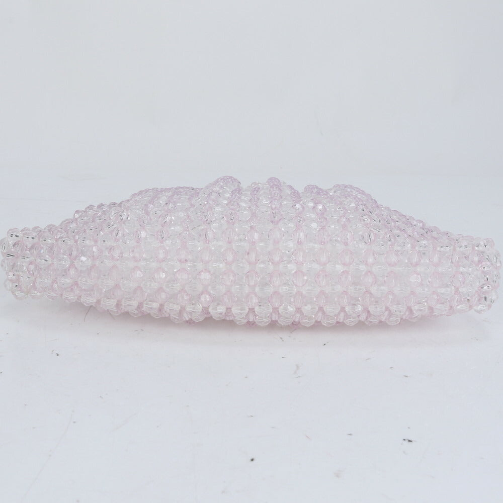 極美品 4℃ ヨンドシー クリア ビーズ ビジュー 装飾 ハンドバッグ トート トップハンドル ショルダー レディース ECE CN2-1