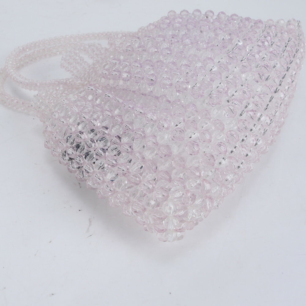 極美品 4℃ ヨンドシー クリア ビーズ ビジュー 装飾 ハンドバッグ トート トップハンドル ショルダー レディース ECE CN2-1