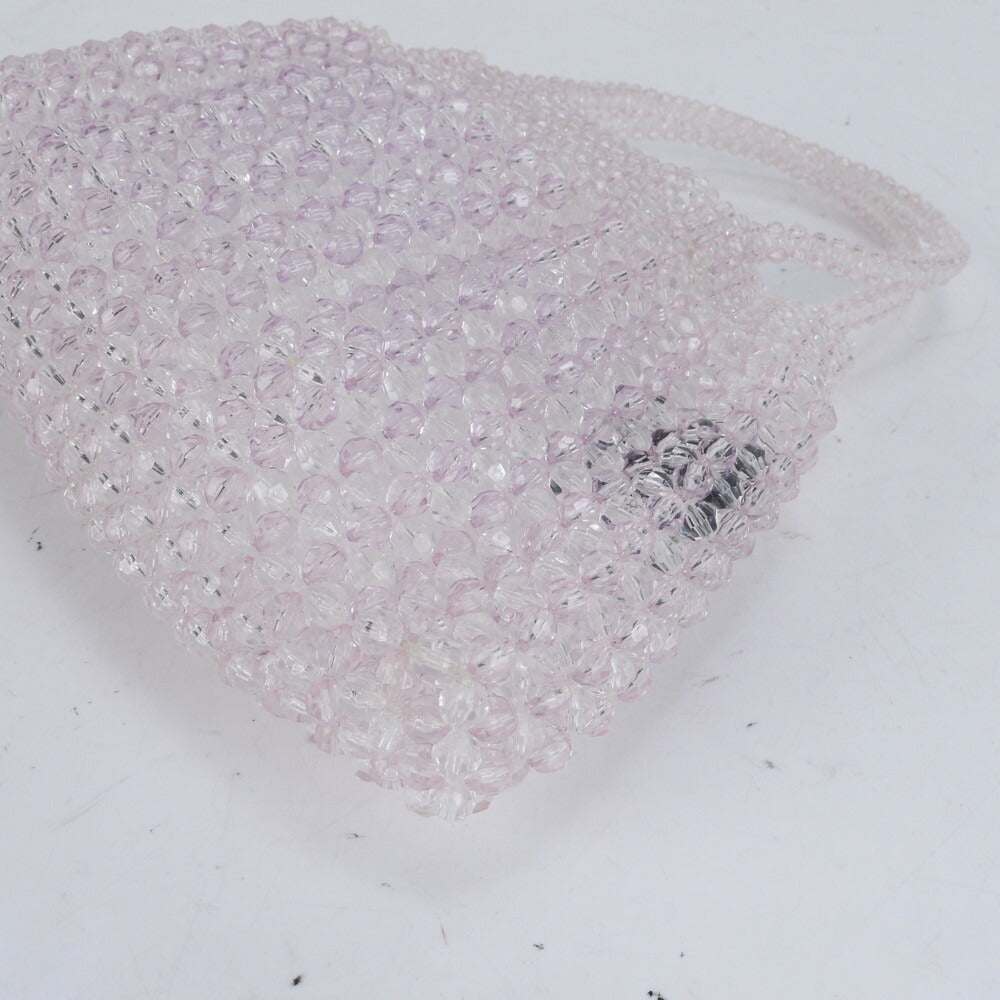 極美品 4℃ ヨンドシー クリア ビーズ ビジュー 装飾 ハンドバッグ トート トップハンドル ショルダー レディース ECE CN2-1