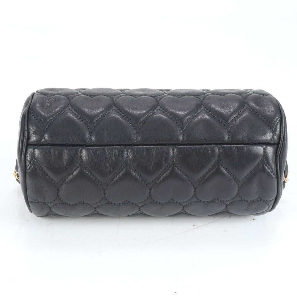 極美品 モスキーノ ハート キルティング レザー ゴールド チェーン ショルダーバッグ 斜め掛け ハンド 黒 レディース ECE CN99-5