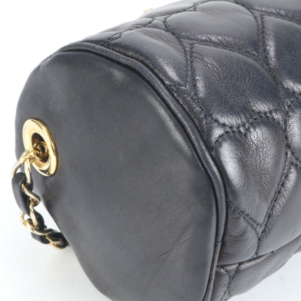 極美品 モスキーノ ハート キルティング レザー ゴールド チェーン ショルダーバッグ 斜め掛け ハンド 黒 レディース ECE CN99-5