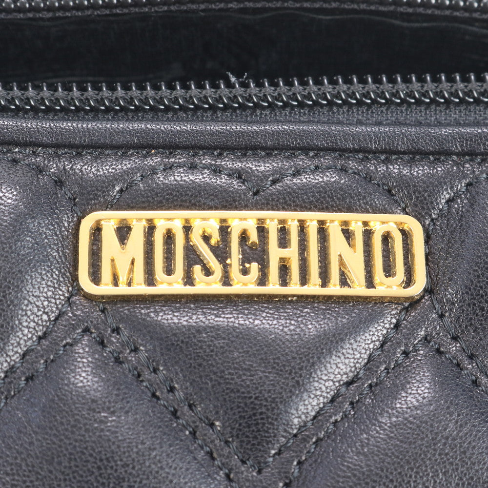 極美品 モスキーノ ハート キルティング レザー ゴールド チェーン ショルダーバッグ 斜め掛け ハンド 黒 レディース ECE CN99-5