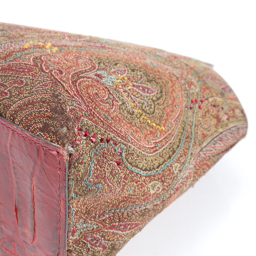 エトロ イタリア製 ペイズリー ラインストーン ビジュー 装飾 レザー ハンドバッグ トート トップハンドル レディース ECE CN10-1