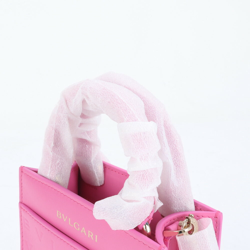 未使用 ブルガリ ロゴ インフィニートゥム ミニ トート レザー 2WAY ショルダーバッグ 斜め掛け ハンド ピンク レディース RUE CO2-3
