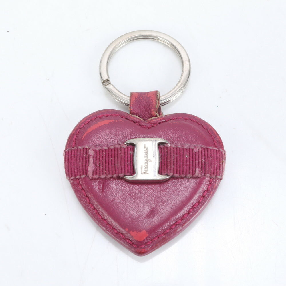 サルヴァトーレフェラガモ ヴァラリボン ハート 型 モチーフ キーホルダー パープル レザー キーリング 本革 レディース MMM CL87-17