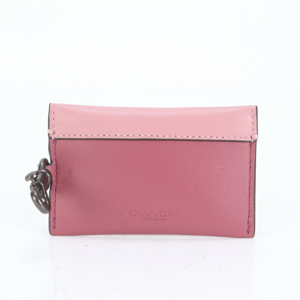 美品 コーチ ターンロック レザー カードケース パスケース 二つ折り 財布 コンパクト ウォレット ピンク レディース RUE CO9-9