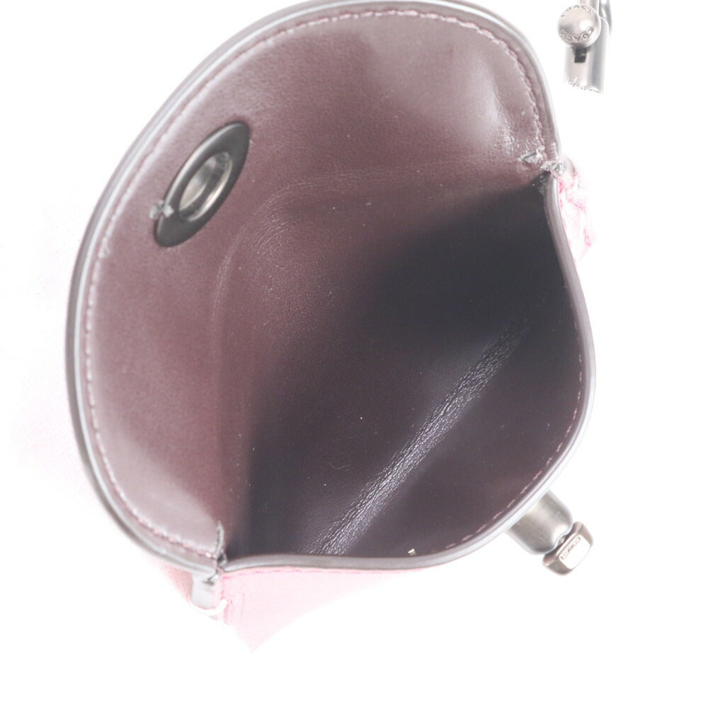 美品 コーチ ターンロック レザー カードケース パスケース 二つ折り 財布 コンパクト ウォレット ピンク レディース RUE CO9-9