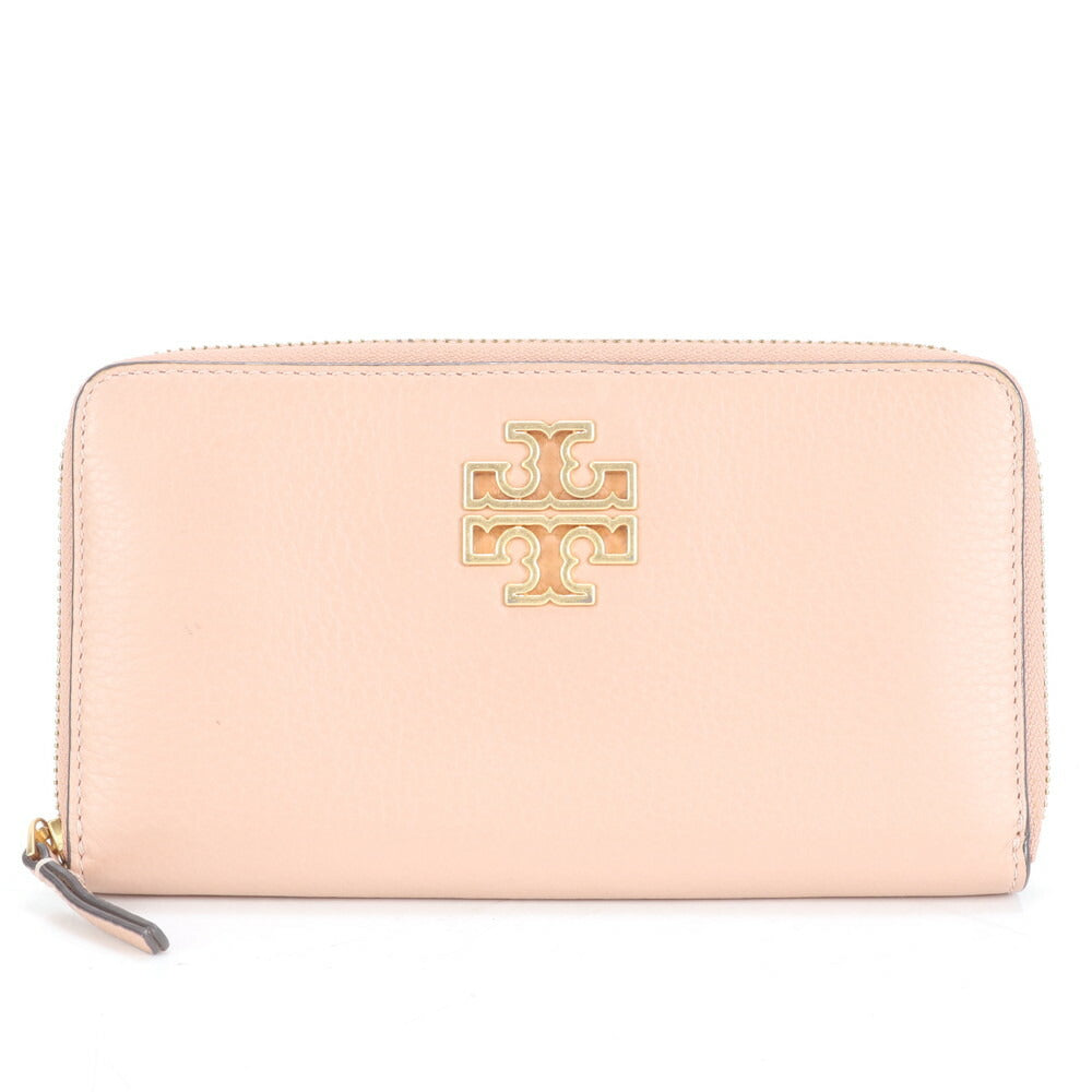 美品 トリーバーチ ダブルT レザー 長財布 二つ折り ロング ウォレット ラウンドファスナー ピンク レディース RUE CP5-5