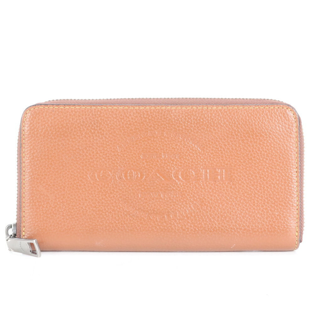 極美品 コーチ レザー アコーディオン ジップ ロング ウォレット 長財布 ラウンドファスナー ブラウン 二つ折り メンズ RUE CP6-4