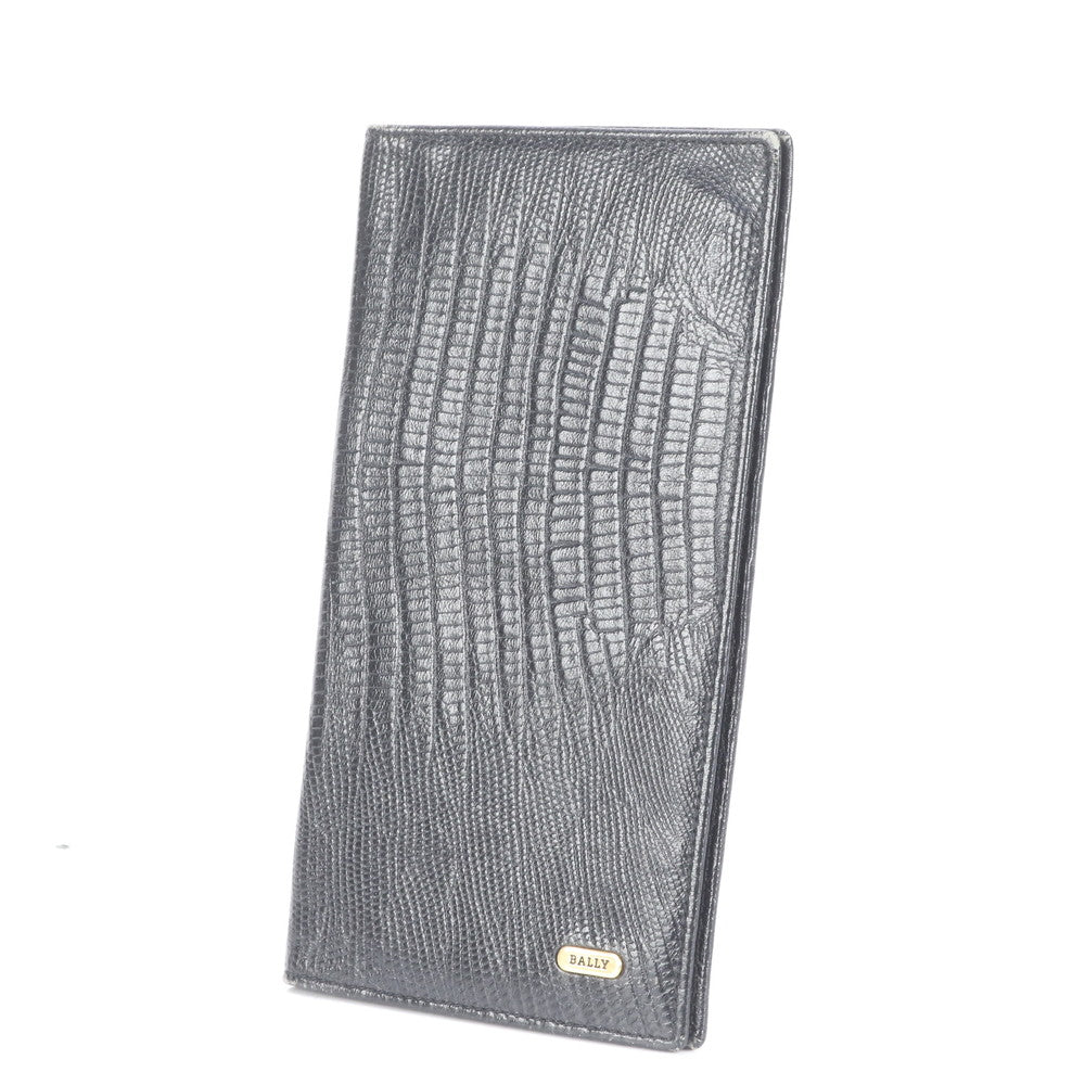 美品 バリー リザード エンボス レザー 長財布 二つ折り ロング ウォレット ラウンドファスナー 札入れ ブラック メンズ RUE CP5-2