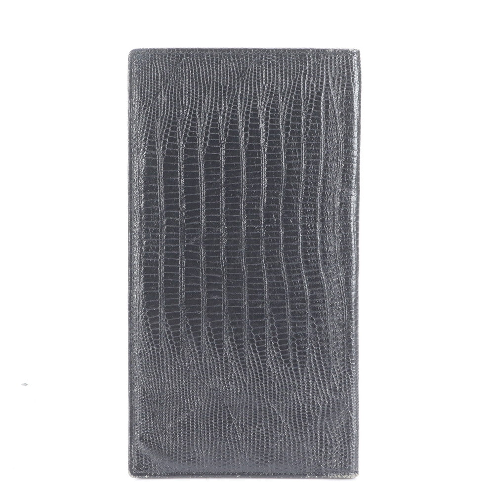 美品 バリー リザード エンボス レザー 長財布 二つ折り ロング ウォレット ラウンドファスナー 札入れ ブラック メンズ RUE CP5-2