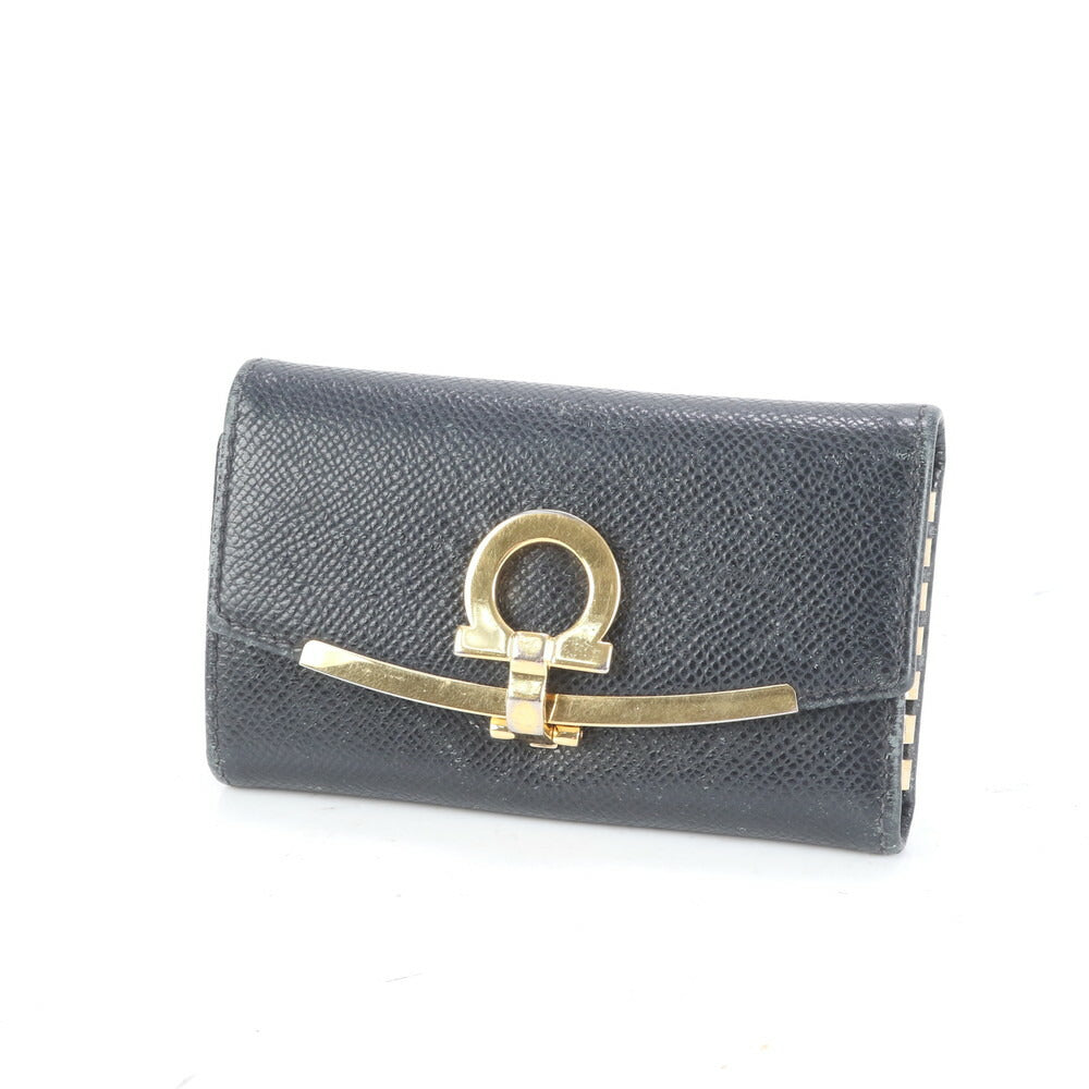 サルヴァトーレフェラガモ ガンチーニ レザー キーケース 6連 キーリング 本革 ブラック 黒 メンズ レディース EUM CP20-5