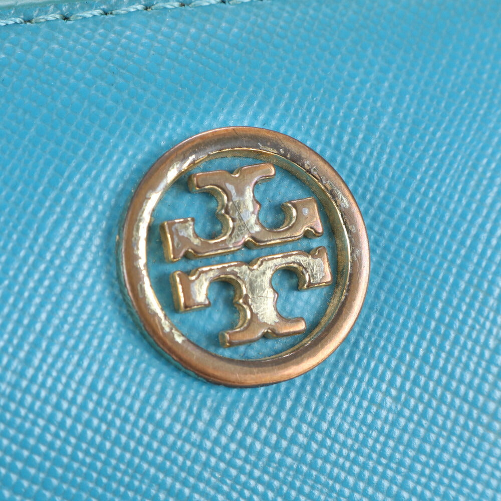 美品 トリーバーチ ダブルT ロゴ ブルー レザー 長財布 ウォレット ラウンドファスナー レディース MMM CL86-25