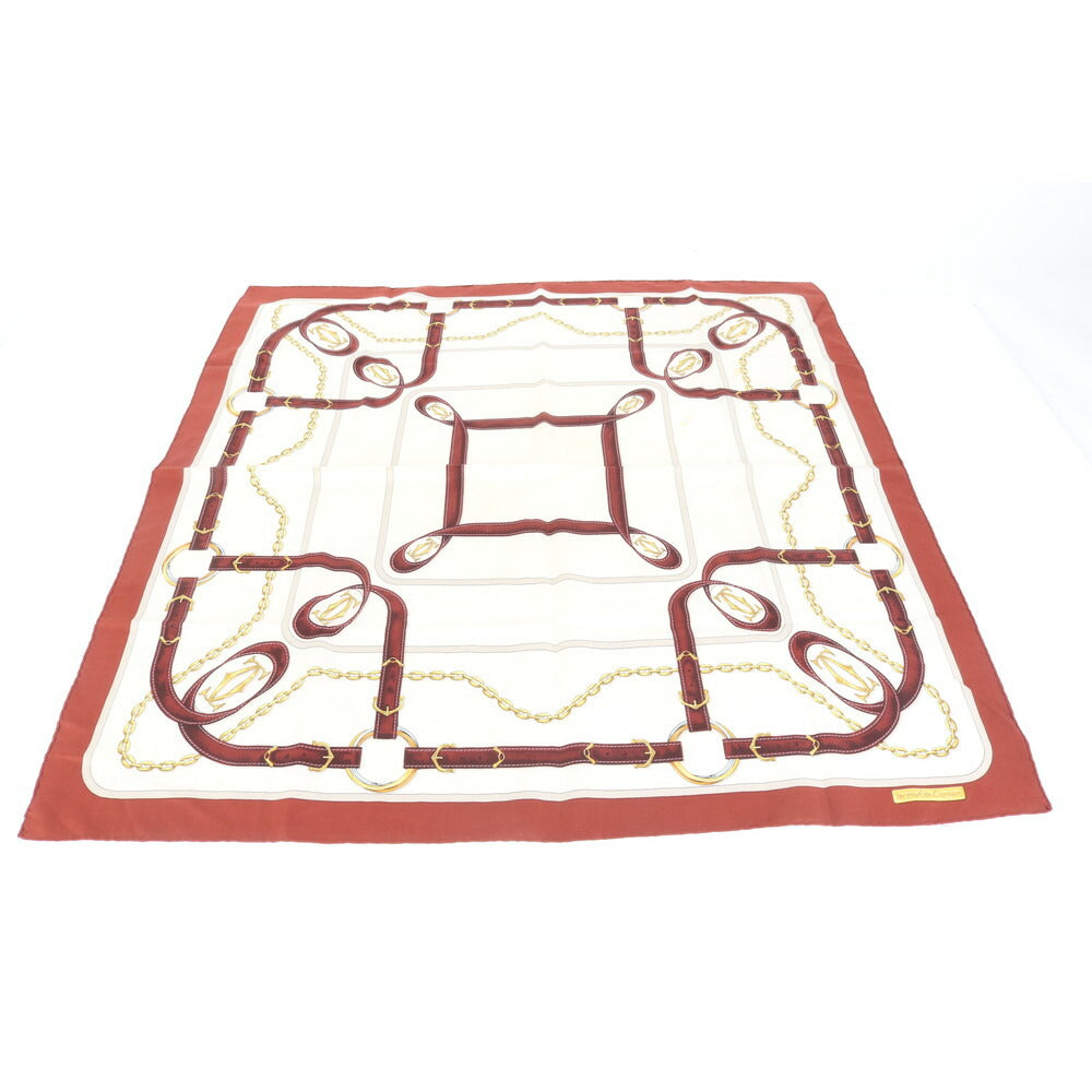 美品 カルティエ シルク 2C ロゴ スカーフ ベルト チェーン ゴールド 大判 ストール ショール 絹 レディース REE CQ4-6