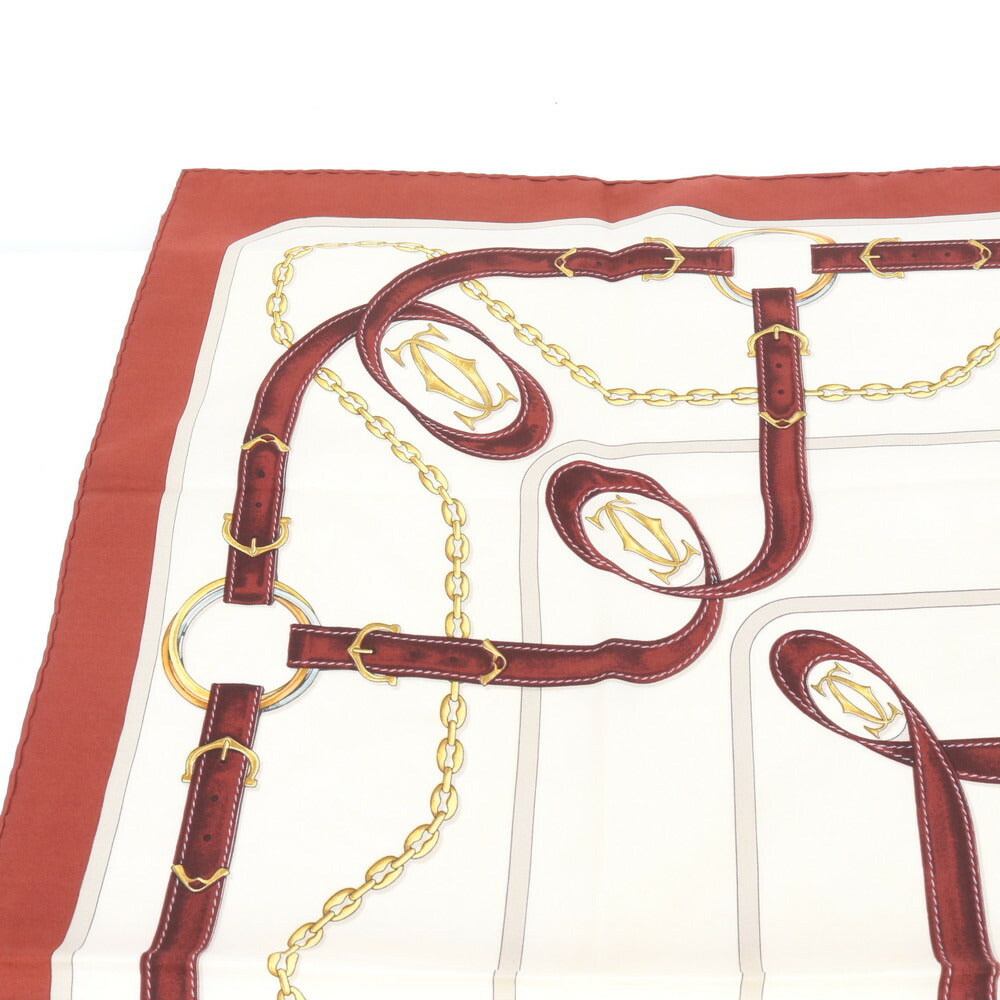 美品 カルティエ シルク 2C ロゴ スカーフ ベルト チェーン ゴールド 大判 ストール ショール 絹 レディース REE CQ4-6