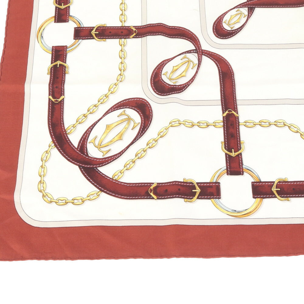 美品 カルティエ シルク 2C ロゴ スカーフ ベルト チェーン ゴールド 大判 ストール ショール 絹 レディース REE CQ4-6