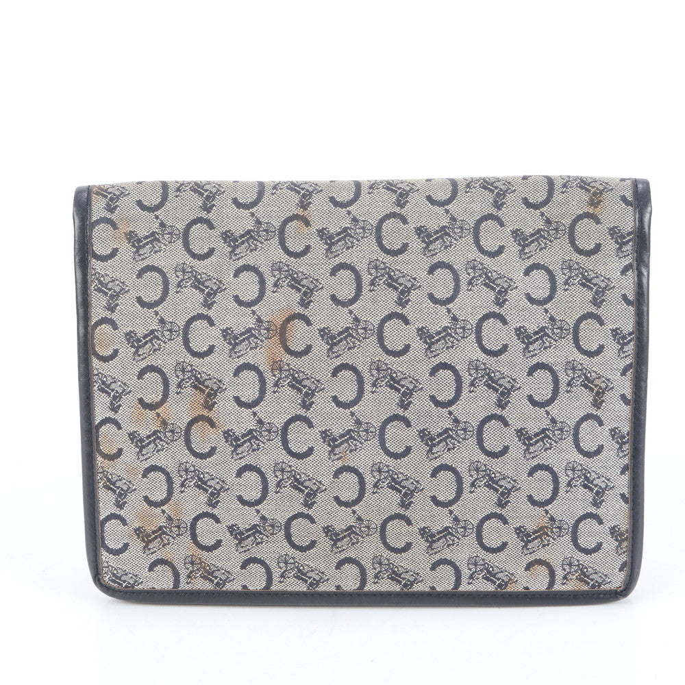 美品 セリーヌ Cマカダム ゴールド 金具 レザー クラッチ バッグ ハンド セカンド ポーチ トート グレー レディース RUE CQ15-2