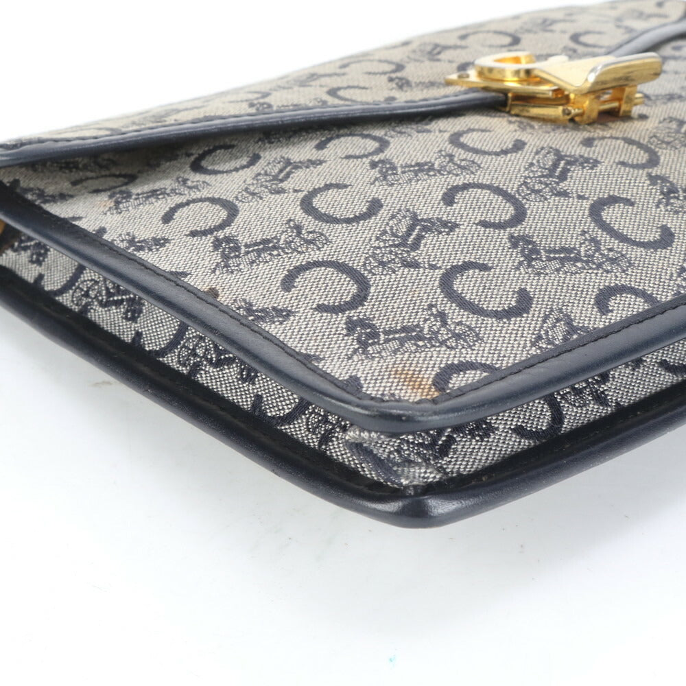 美品 セリーヌ Cマカダム ゴールド 金具 レザー クラッチ バッグ ハンド セカンド ポーチ トート グレー レディース RUE CQ15-2