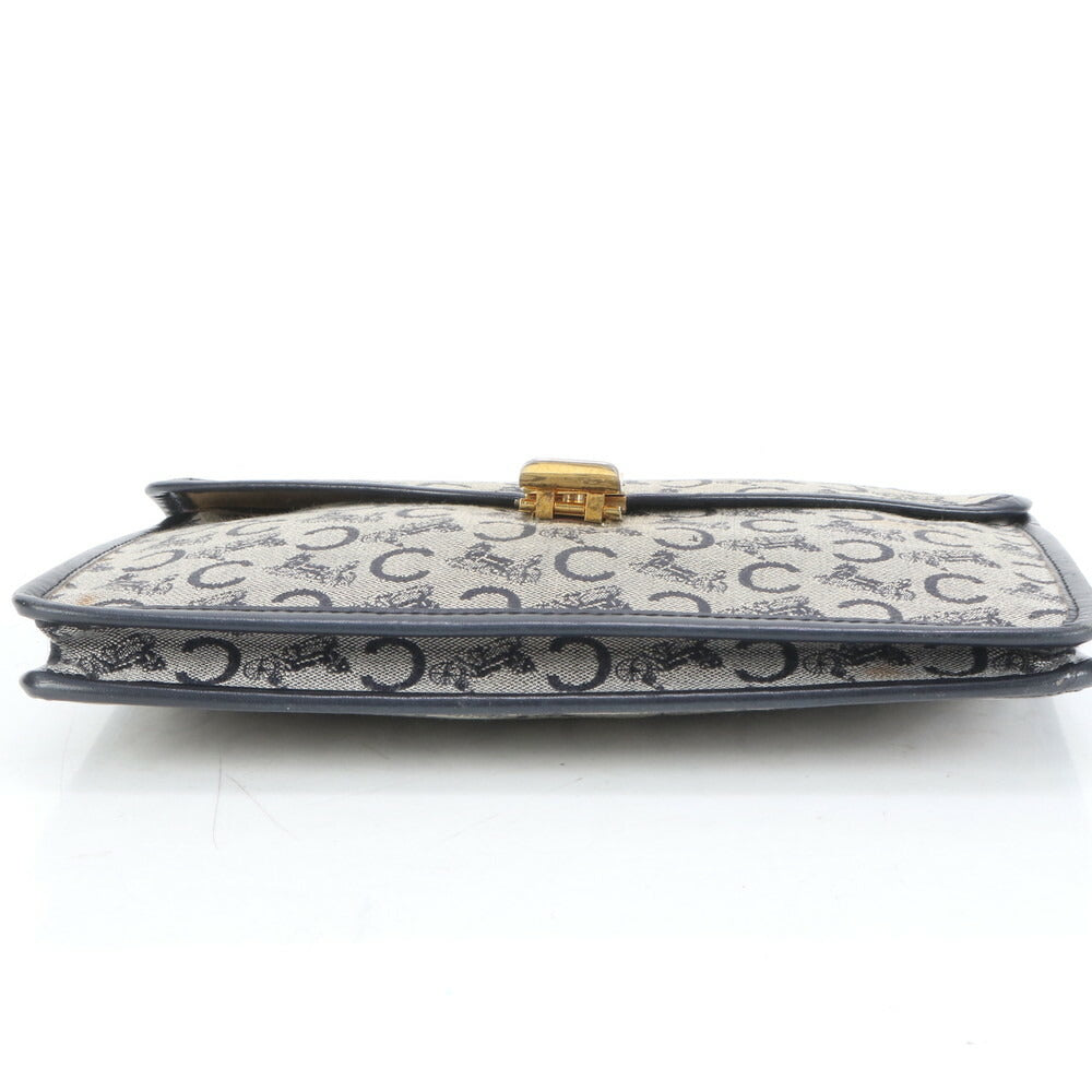 美品 セリーヌ Cマカダム ゴールド 金具 レザー クラッチ バッグ ハンド セカンド ポーチ トート グレー レディース RUE CQ15-2