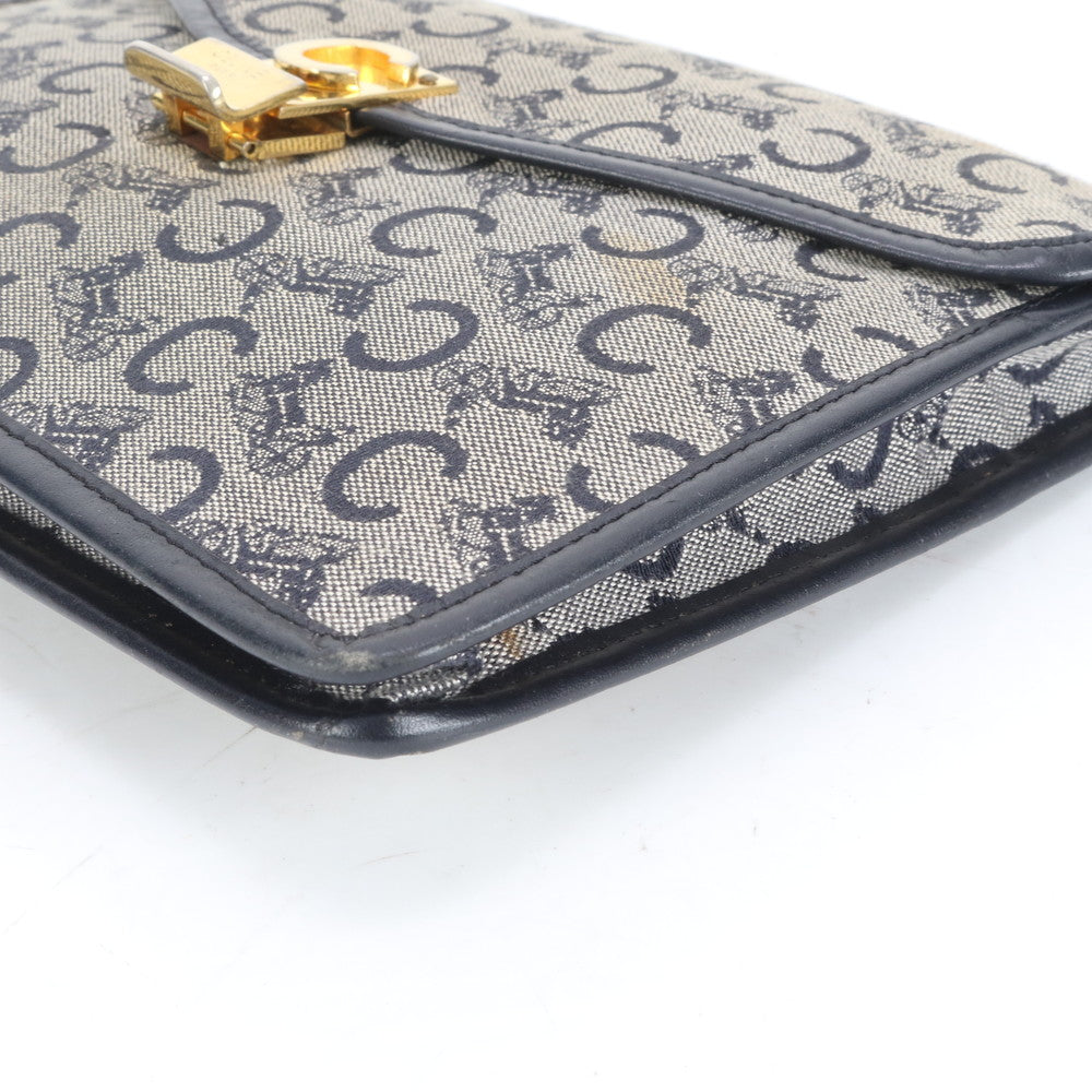 美品 セリーヌ Cマカダム ゴールド 金具 レザー クラッチ バッグ ハンド セカンド ポーチ トート グレー レディース RUE CQ15-2