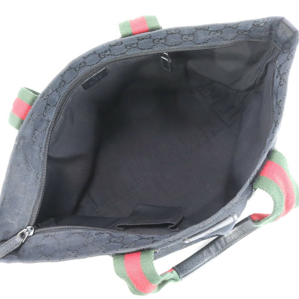 美品 グッチ GG キャンバス シェリー ライン レザー トート バッグ 肩掛け ショルダー ハンド 131230 レディース ERE CR11-1