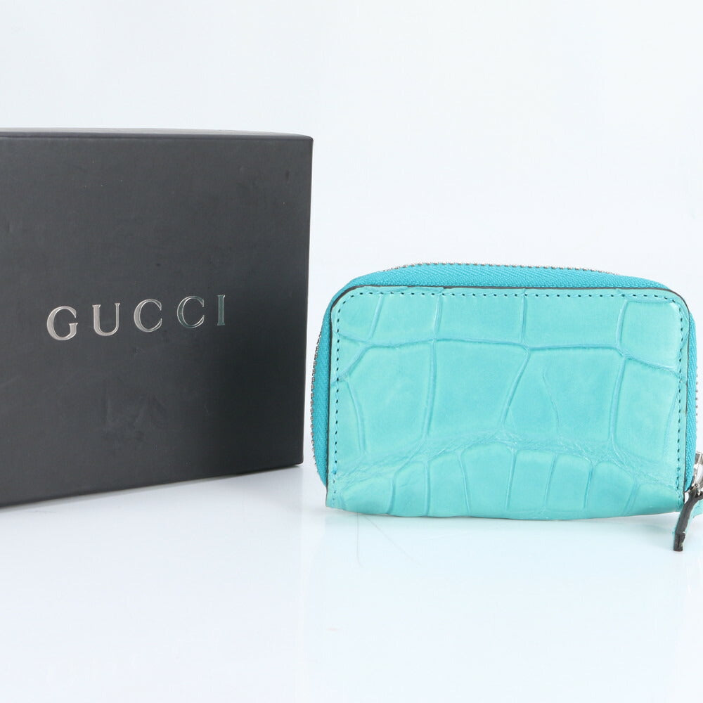 極美品 グッチ クロコダイル エンボス レザー コインケース コンパクト ウォレット カードケース 250983 レディース RRE CR24-7
