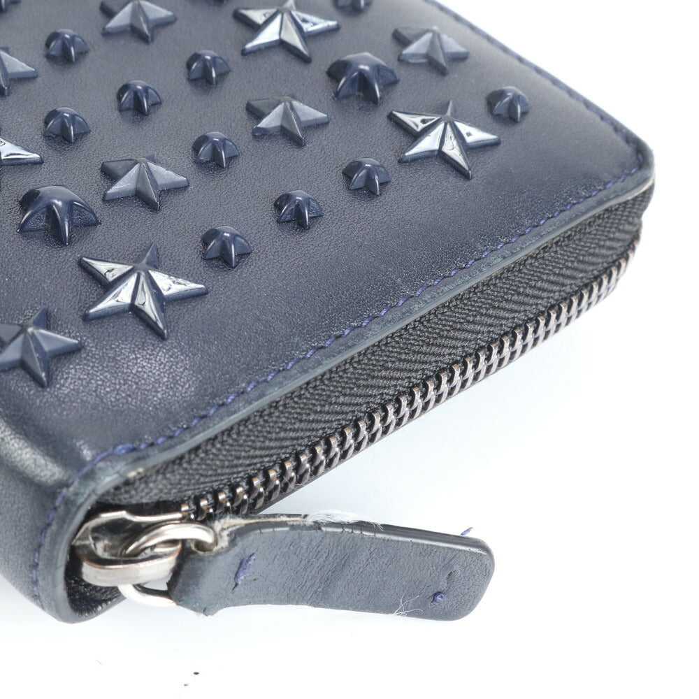 美品 ジミーチュウ スター スタッズ レザー 長財布 ロング ウォレット ラウンドファスナー ネイビー 紺 レディース EEE CR20-5