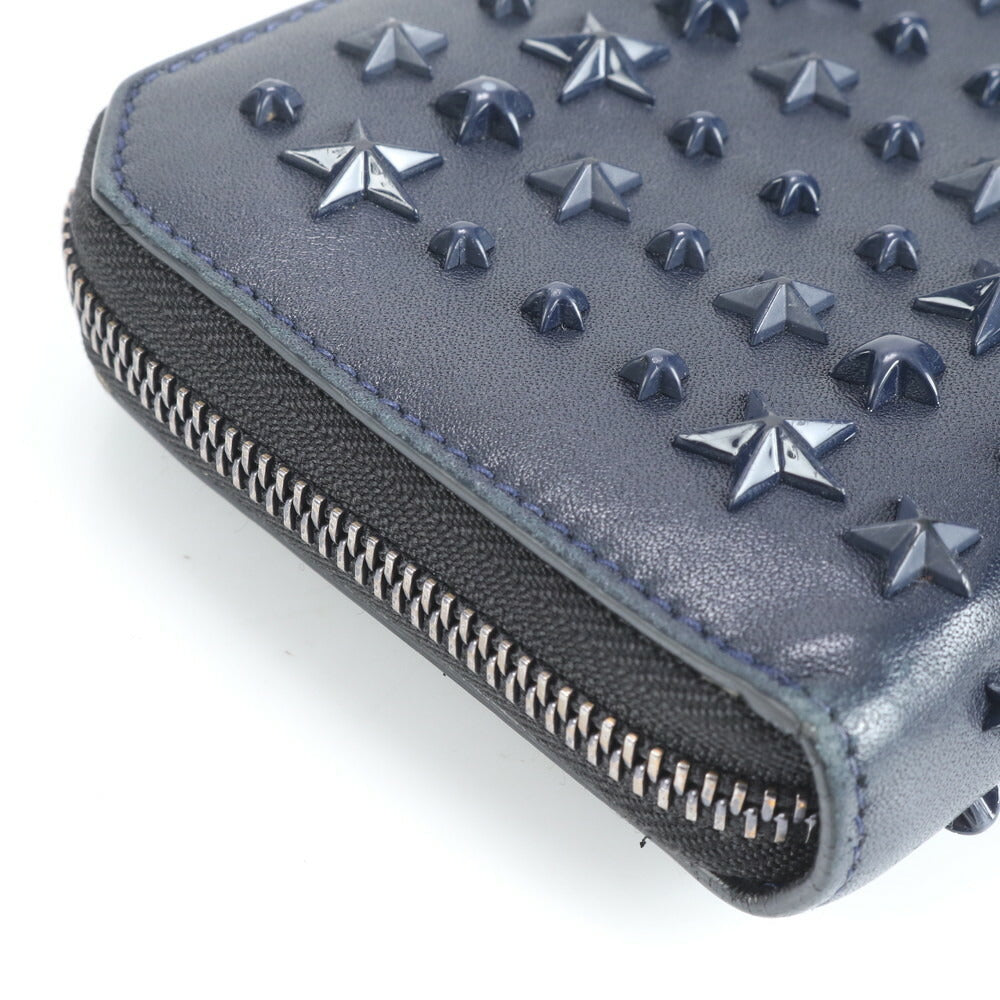 美品 ジミーチュウ スター スタッズ レザー 長財布 ロング ウォレット ラウンドファスナー ネイビー 紺 レディース EEE CR20-5