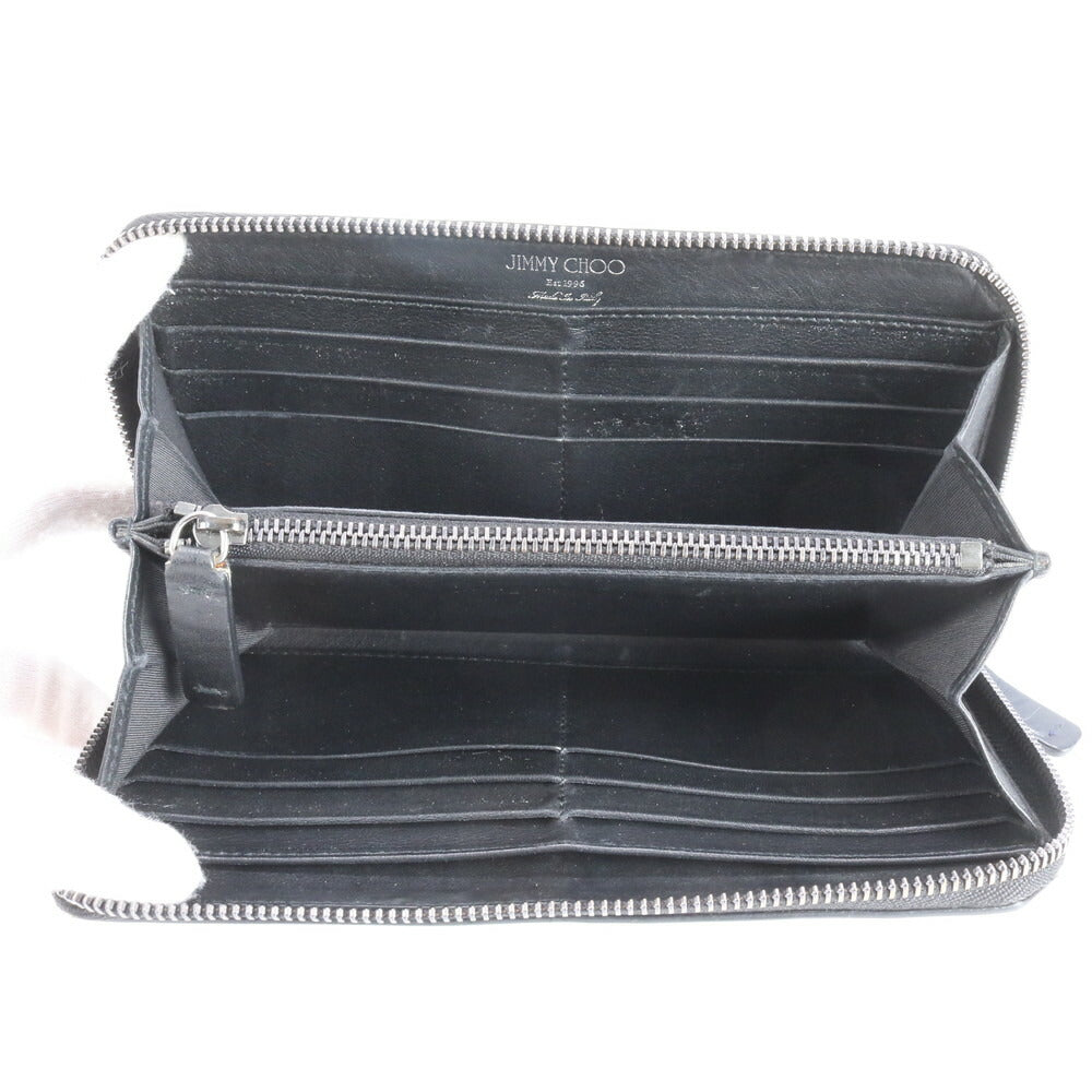 美品 ジミーチュウ スター スタッズ レザー 長財布 ロング ウォレット ラウンドファスナー ネイビー 紺 レディース EEE CR20-5